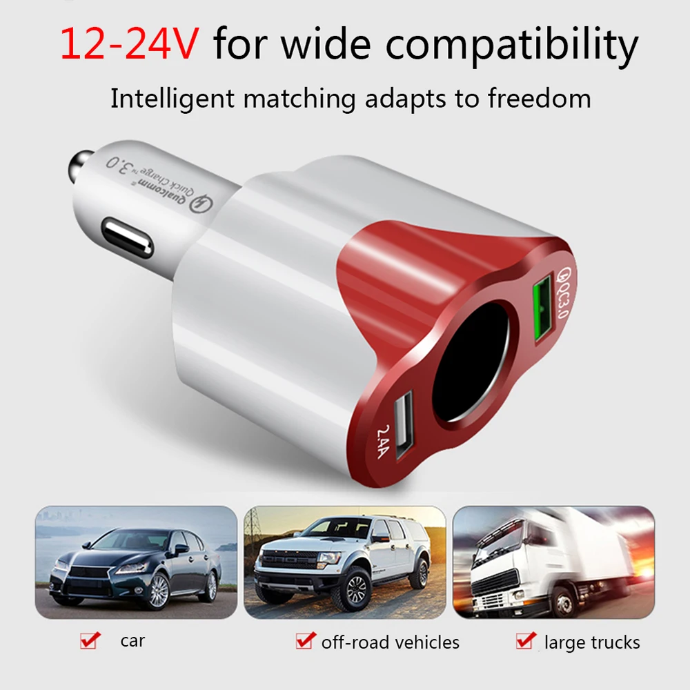 Многофункциональный QC3.0 автомобиля Зарядное устройство Dual USB Автомобильное зарядное устройство прикуривателя адаптер с цифровым Дисплей 12/24V 2 в 1 разъем универсальный Зарядное устройство