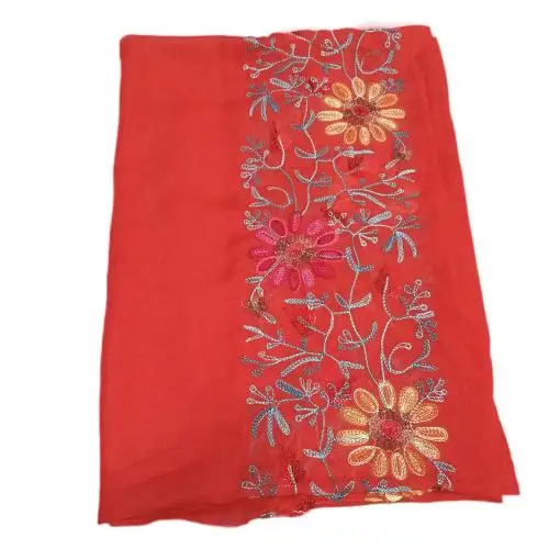 Вышитые шарф с цветами хлопковая Для женщин длинный широкий шарф банданы шарфы шаль для девочки подарок - Цвет: Бордовый