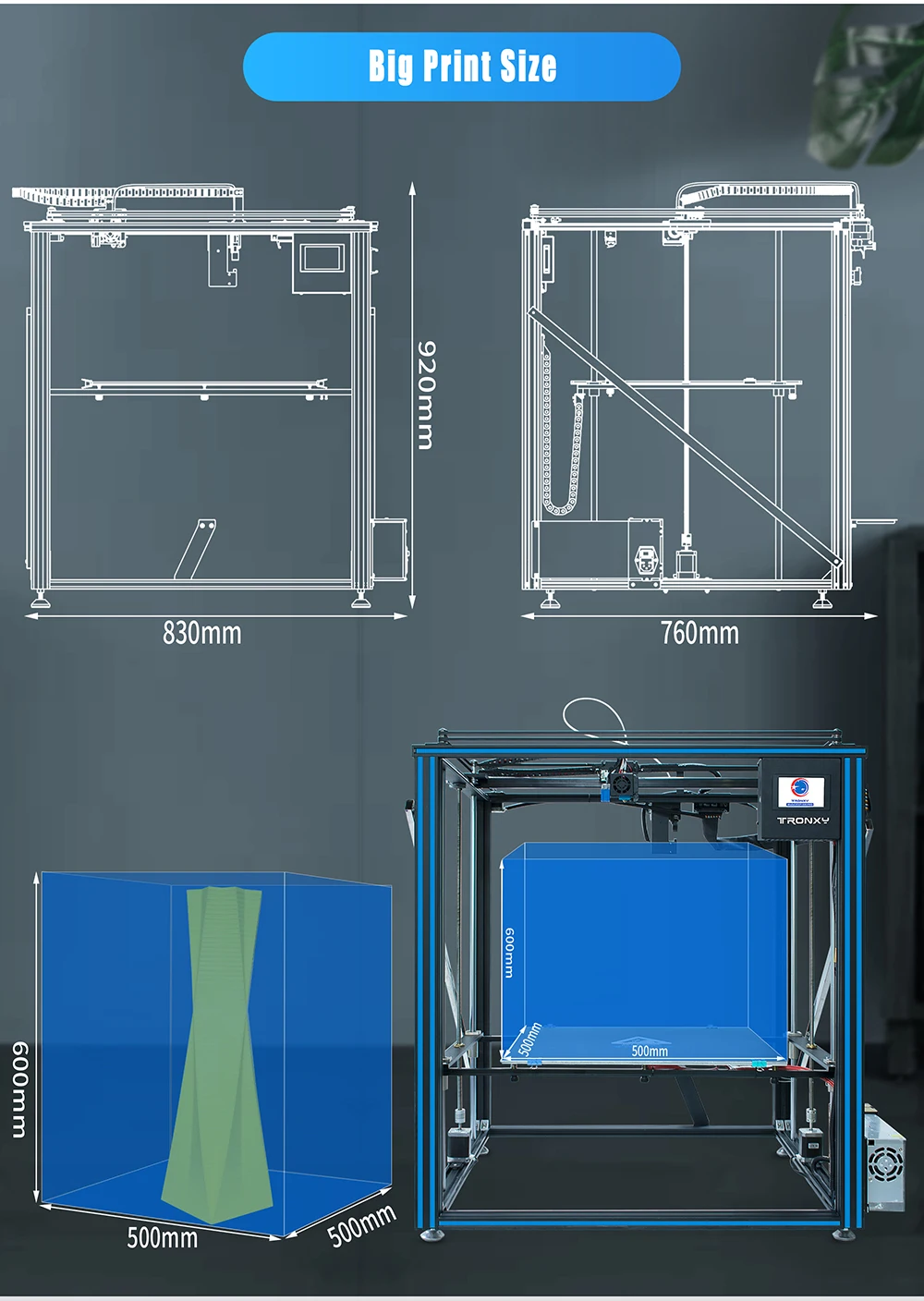 Tronxy X5SA-500 PRO направляющая 3d принтер Titan экструдер DIY большой размер сборная пластина 500*500 мм сенсорный экран Датчик накаливания