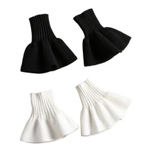 Women Fashion Pleated Horn Cuff Detachable Shirt Fake Sleeve Cuffs Autumn Winter Solid Color Sweater Decorative Wrist Sleeves