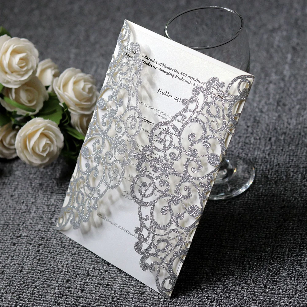  10pcs/Set Laser Hollow Invitation Letter Thanksgiving Card Cover / Bow / Inside Page / Envelope Fou - 4.00023E+12