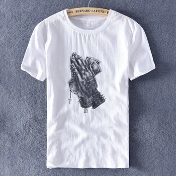 

2020 New Men's Casual Cotton Linen Splice Short Sleeve T-Shirt Embroidery Printing O-neck Tops Fashion T-shirt For Men Y2778