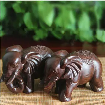 

Hand Craft Lucky Elephant Natural Carved Statue Wooded Animal Office Home Decor