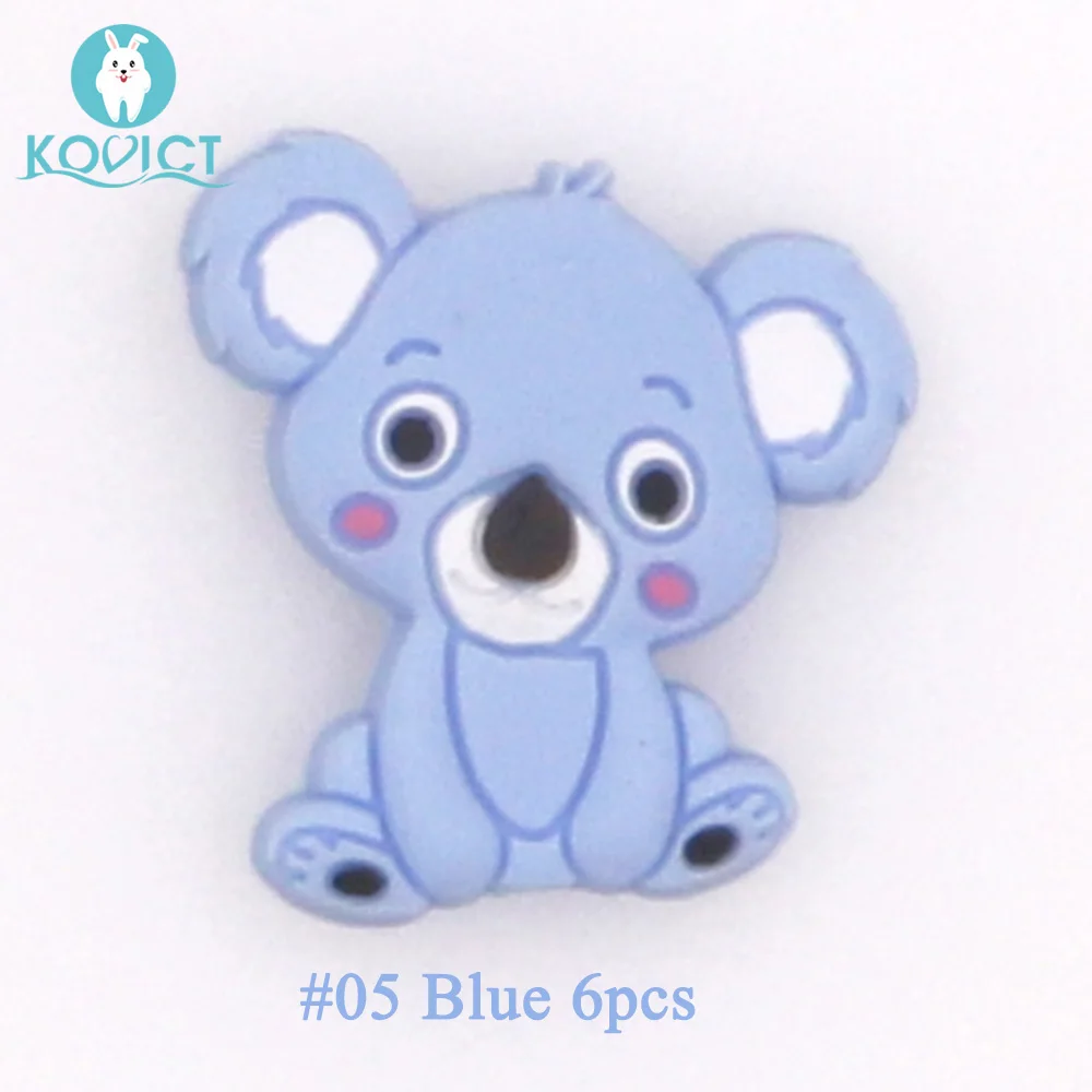 Blue 6pcs Kovict 6/10 шт. 28 мм силиконов бусов мини коала бисера Детские силиконовый Прорезыватель для зубов Еда Класс Грызуны DIY ребенка режутся зубы игрушки - Color: Blue 6pcs