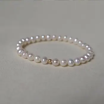 

Lily Jewelry 4-5mm Real Pearl Bracelet 925 Sterling Silver Gold color Beads Elasticity Bracelet Women Jewelry Dropshipping