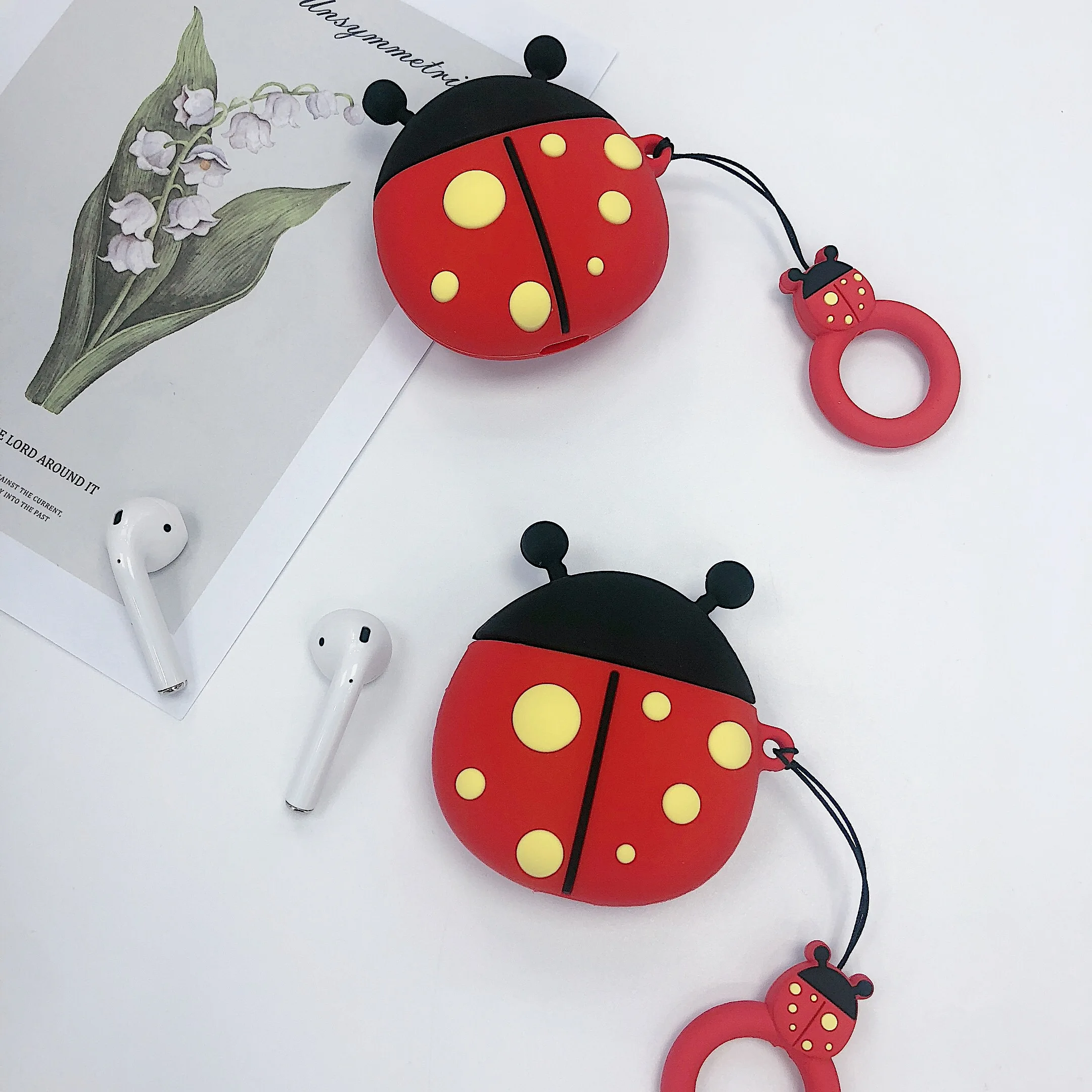 

coccinella septempunctata earphone Cases For apple Airpods 1/2 Silicone wireless Protection Earphone Cover Accessories with hook
