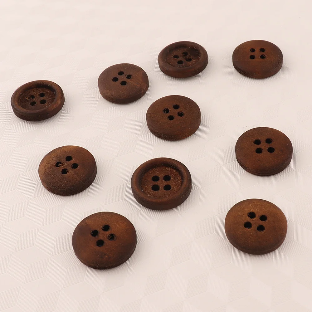 

10 pcs 4-holes Dark brown Round wood buttons Craft Clothe Button Handmade Home Decoration Accessory DIY for Sewing Fasteners