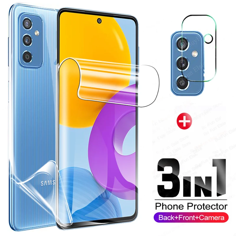 3-in-1 Hydrogel Film For Samsung M52 5G Screen Protector Back Lens Film For Galaxy M62 M32 M22 M12 M23 M33 M53 Films Not Glass phone screen protectors