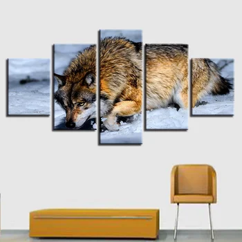 

Wall Art Canvas Painting Living Room HD Printed Modern 5 Piece Pcs Mountain Wolf Modular Picture Home Decor Poster
