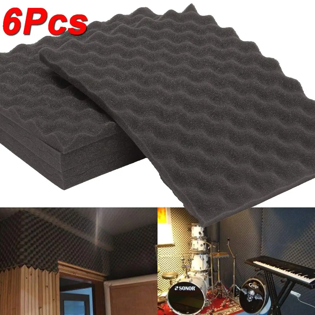 

6Pcs 40x30x2cm Acoustic Foam Panels Sound Treatment Convoluted Egg Profile Wedge Acoustic Studio Sponge Soundproofing