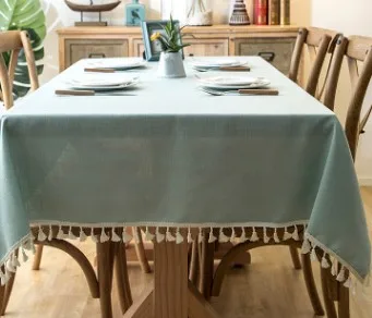 sky blue tassel Скандинавский современный минималистичный Стиль Прямоугольная Wpieable скатерть из хлопка и льна Смешанная кисточка украшение скатерть 14 цветов - Цвет: sky blue tassel