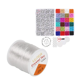 

1 Set Jewelry Making Kit Beads for Bracelets & 1 Roll 0.8Mm Clear Bead Cord Elastic Stretchy Bracelet String