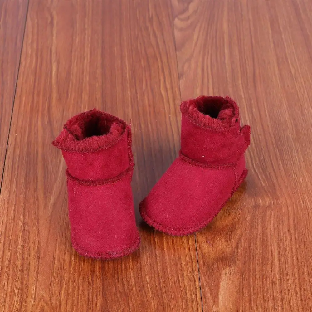 JOYHOPY зимняя детская обувь для малышей; Теплая обувь из искусственного меха для маленьких девочек; кожаные ботинки для маленьких мальчиков - Цвет: wine red