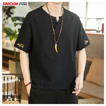 

Sinicism Store 2020 Men Oversize Embroidery Buckle TShirts Men's Summer Tees Loose TShirts Male Clothes Chinese Style Oversize