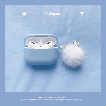 

For Airpods3 Silicone Case for Apple Airpods 1 2 Accessories Case Protective Cover Bag Box Earphone Case Mink fur ball Keyring