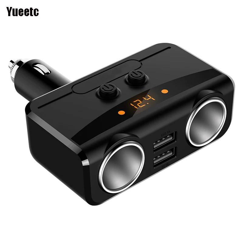 

5V 3.1A Dual USB Car Charger Support Display Current Volmeter with 2 Cigarette Lighter Sockets 80W Power for Phone tablet