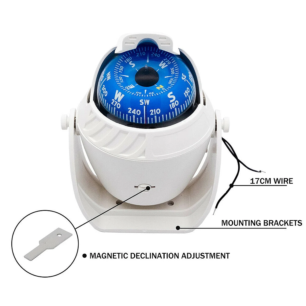 

2019 New Marine Electronic Boat Ship Car Compass Navigation Positio With LED Light Maritime Navigation White Portable Compass