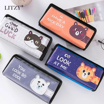 

PAPELERIA Cartoon Panda Pencil Case Kawaii Creativity PU Pencil Bag for School Supplies Stationery Office Pencil Pouch Gift