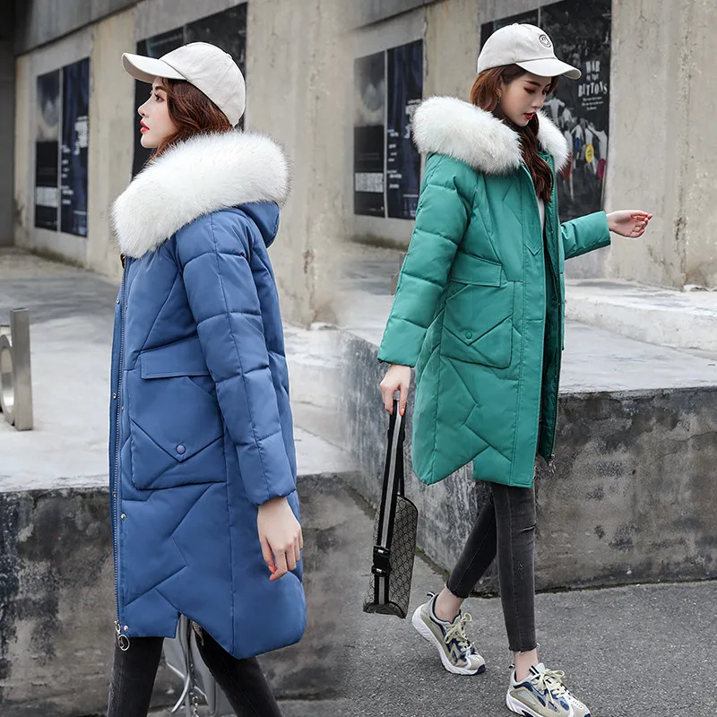 China Gedi Love down Feather Cotton-padded Jacket Women's Mid-length Thickening Large Fur Collar Women's Slim Fit New Style