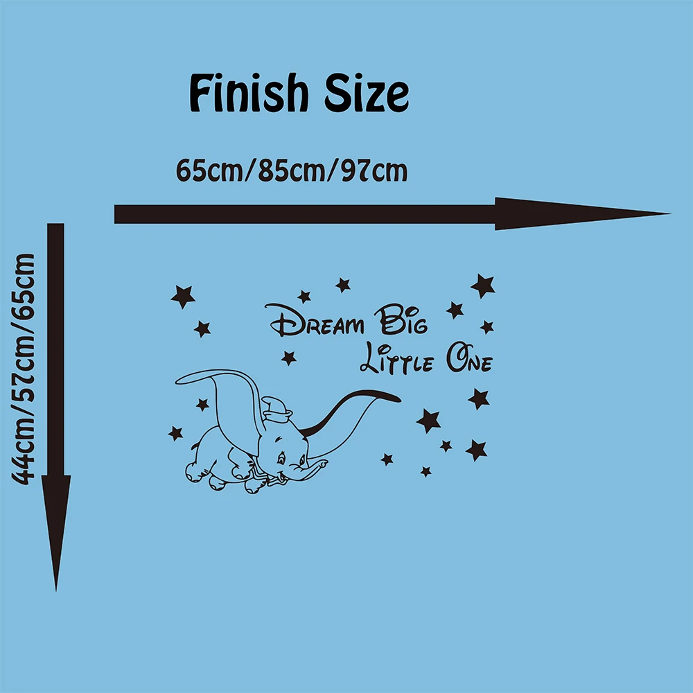 Cartoon Dream Big Little One Fly Dumbo Elephant Wall Decal Kids Room Dumbo Animal Elephant Inspirational Quote Wall Sticker  (1)