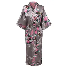 Серый миди Павлин Свадебный халат для женщин Половина рукава купальный халат с v-образным вырезом с поясом сексуальный Повседневный мягкое ночное удобное Неглиже