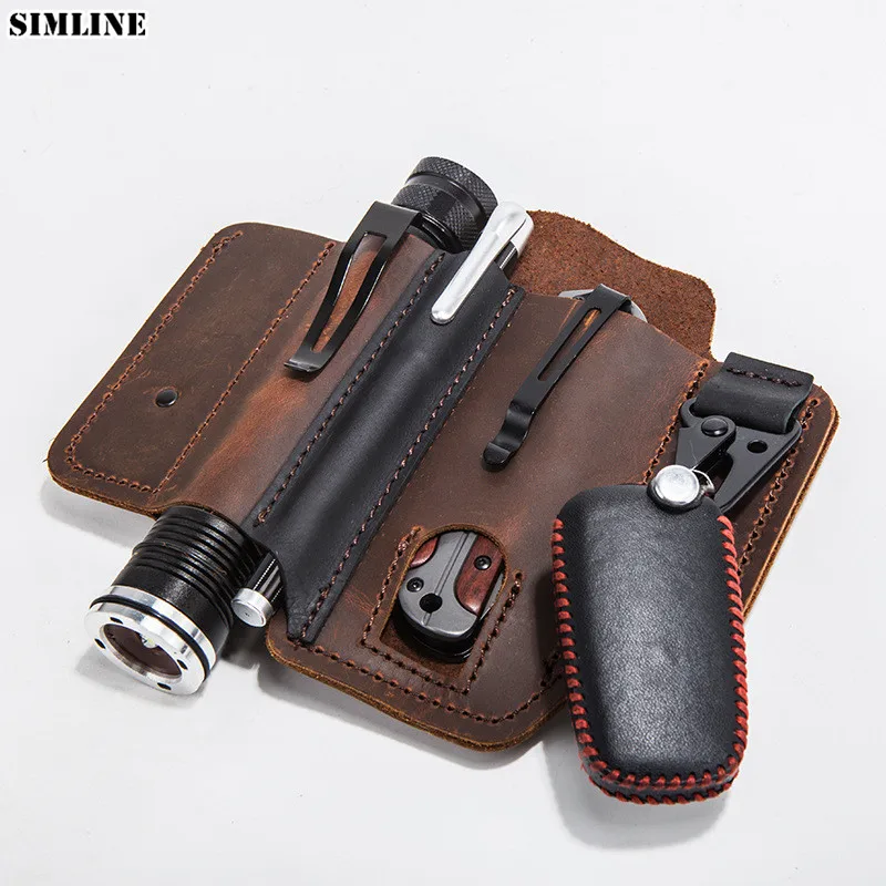 

Genuine Leather Belt EDC Waist Bag Holster Portable Tool Bag For Knife Flashlight Hunting Camping Tactical Outdoor Case Scabbard