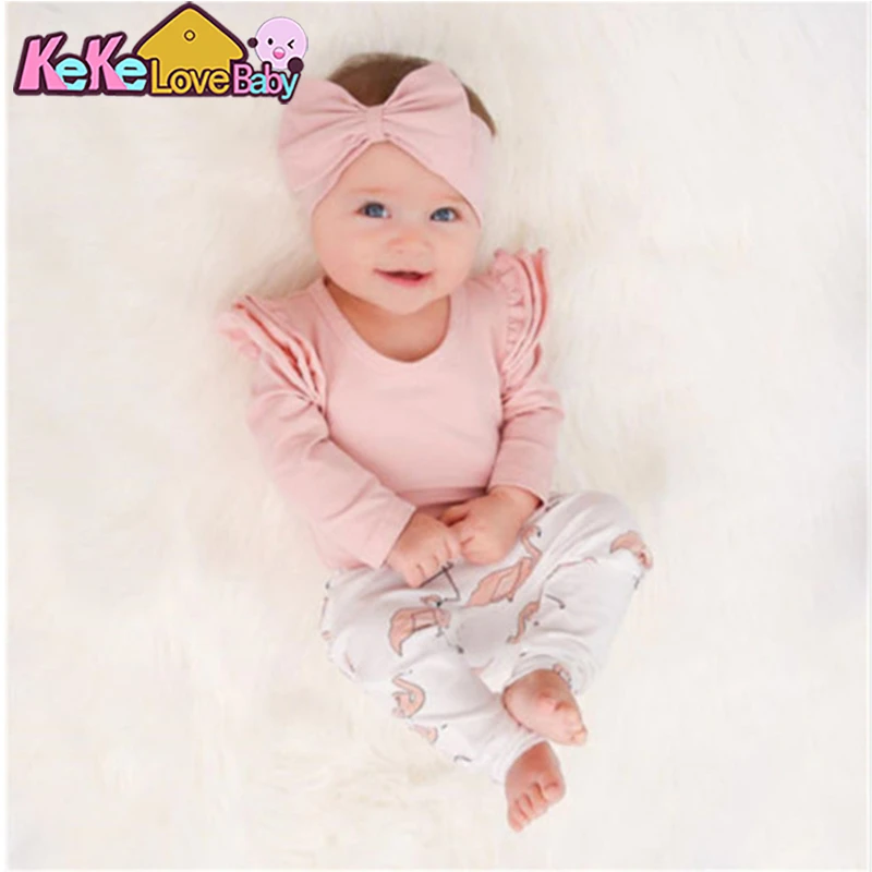 baby clothes set gift Baby Girl Clothes Set Autumn Cotton Long Sleeve Pink Sleeve Ruffle Bodysuit+Pants 3pcs/suit Newborn Toddler Baby Girls Clothing baby shirt clothing set