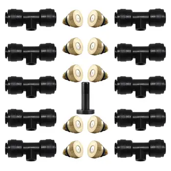 

10 Sets Brass Misting Nozzles with Tees, 0.012 inch(0.3 mm) 10/24UNC for Garden Misting and Cooling System