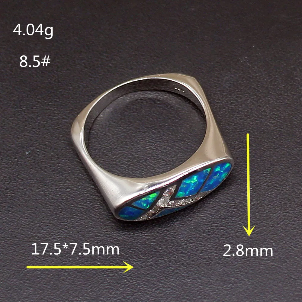 Gemstonefactory Jewelry Big Promotion Single Unique 925 Silver Cubic Zirconia Blue Opal Women Gifts Band Rings 8.5# 20214428