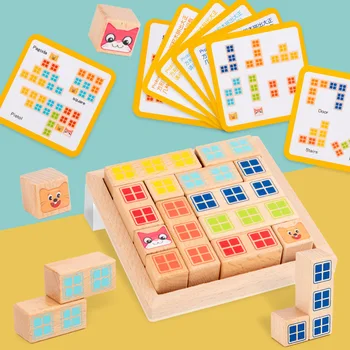 

Wooden Children Cat and Mouse Building Blocks Early Education Educational Fun Toy Intellectual Logic Thinking Tabletop Game