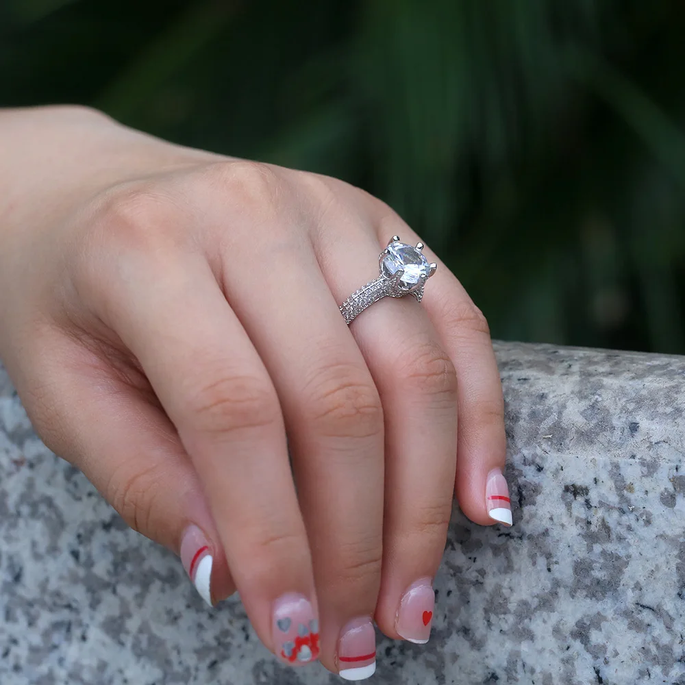 Solitaire Promise Кольца для женщин 925 пробы серебро 3ct AAAAA cz Женское Обручальное кольцо обручальное свадебное ювелирное изделие подарок