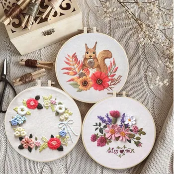 

Beginner DIY Painting Pattern Handmade Cloth Embroidery Set Material Beautiful Flower Digital Picture Handicraft Gifts Hot Sale
