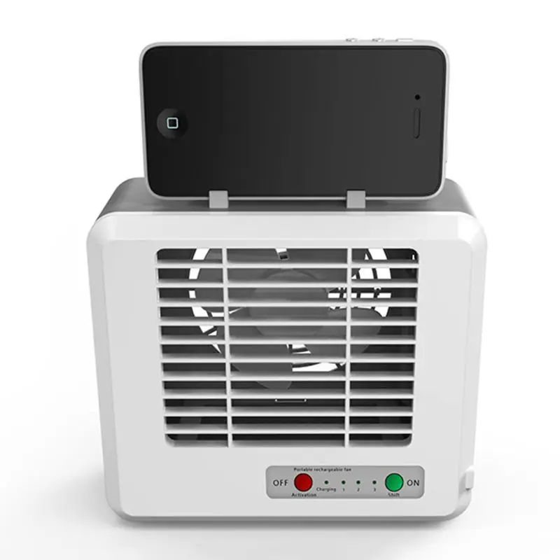 Mini Portable USB Air Conditioner Cooling Fan Space Cooler Mute 2 Water Tank 3 Modes Phone Holder For Summer Office Home Car