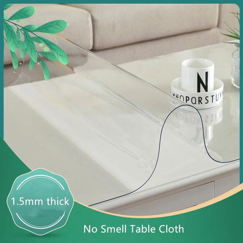 

Upgraded No Smell Transparent PVC Table Cloth PVC Tablecloth Waterproof Kitchen Pattern Oil Tablecloth Glass Soft Cloth 1.5mm