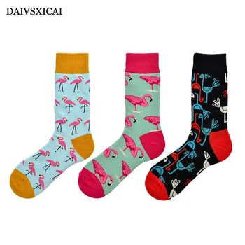 

3Pairs/lot=6pieces Autumn Winter Man Cotton Socks Fashion Cartoon Bird Socks Men Casual Long Tube Socks Male