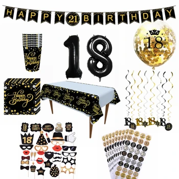 

18 Year Old Happy Birthday Balloons DIY PhotoBooth Disposable Tableware Cups Napkins Anniversary Adult Birthday Party Decoration