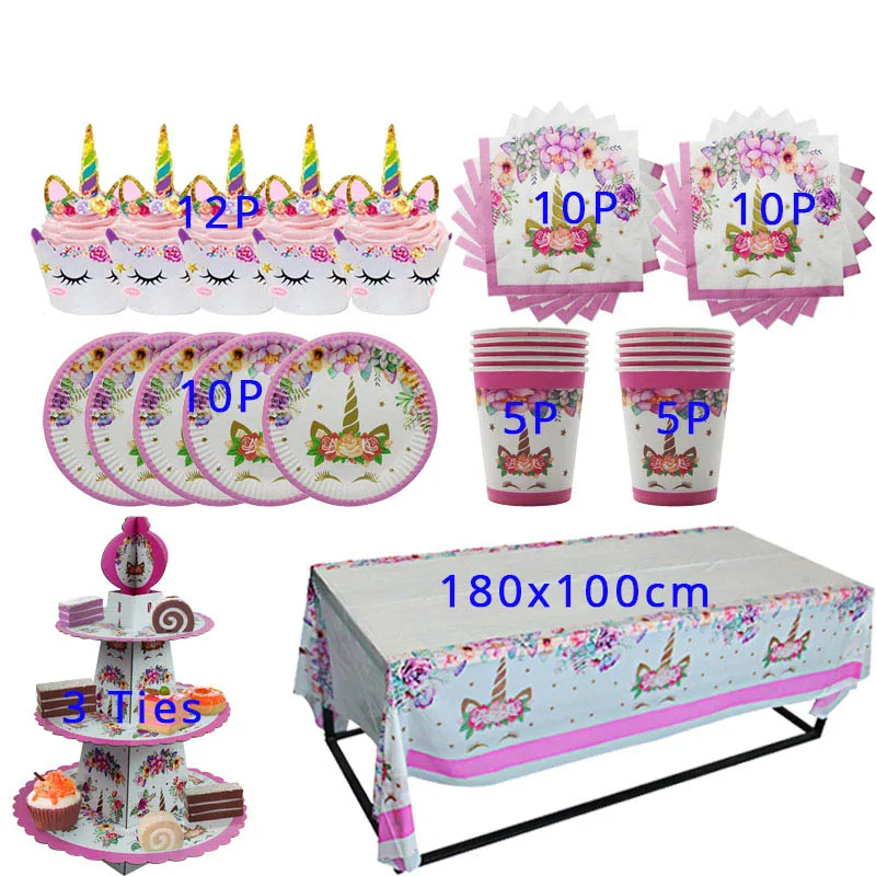Set 10 Joy-Enlife 4-20 малыш день рождения одноразовая посуда набор скатерть с единорогом для Unicornio вечерние детский душ Декор бумажный стаканчик, тарелка - Цвет: Set 10