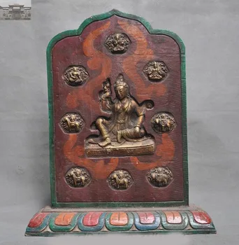 

christmas Tibet Buddhism Wood Painted Bronze Goddess Kwan-yin Buddha Statue Shrines Tangka New Year