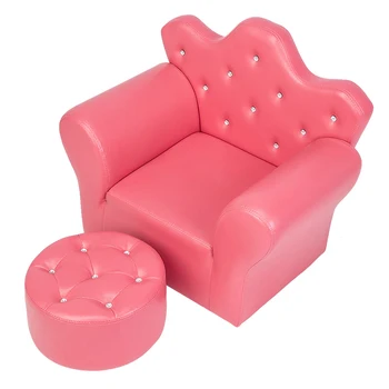 

Kids Sofa, PVC Leather Princess Sofa with Embedded Crystal, Upholstered Armchair with Ottoman, Perfect for Girls (Rose Red Sofa