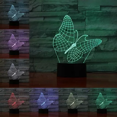 VCity красивая бабочка 3D лампа 7 цветов меняющая ночник потрясающая визуализация оптические подарки для девочек маска для работы Декор - Испускаемый цвет: B