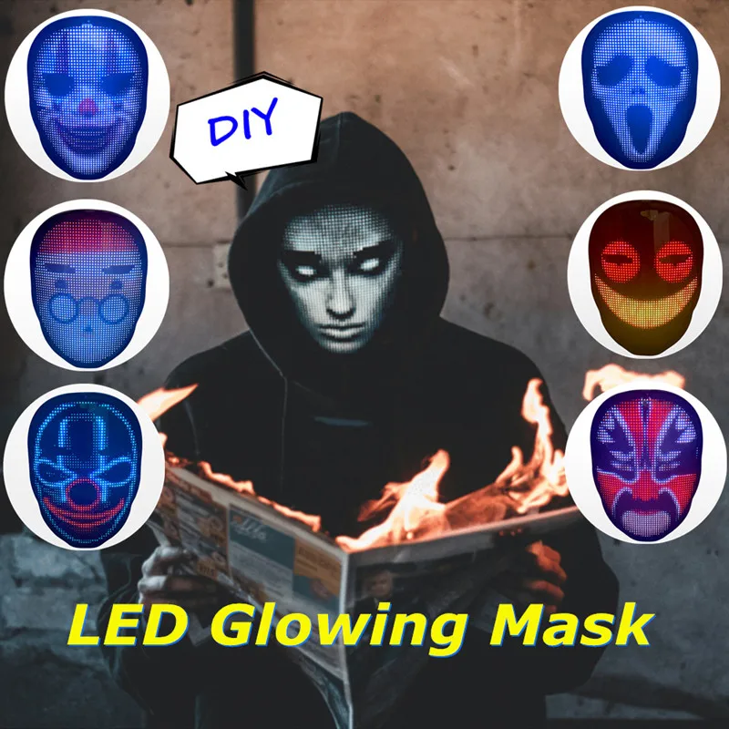 

New Arrival Christmas Full-Color LED Face-Changing Glowing Mask APP Control DIY Shining Mask For Festival DJ Party Decoration