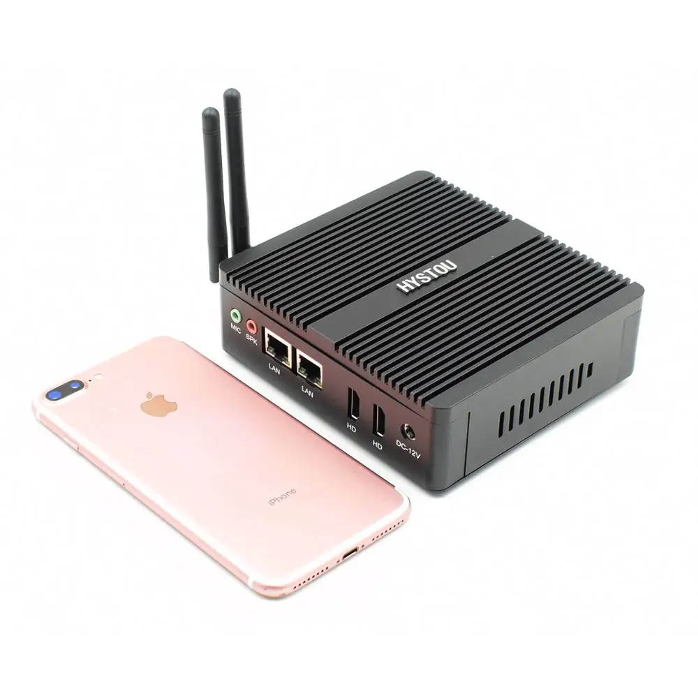 Hystou безвентиляторный мини ПК Windows 10 Intel J1900 Dual LAN Pfsense брандмауэр компьютер HTPC TV Box