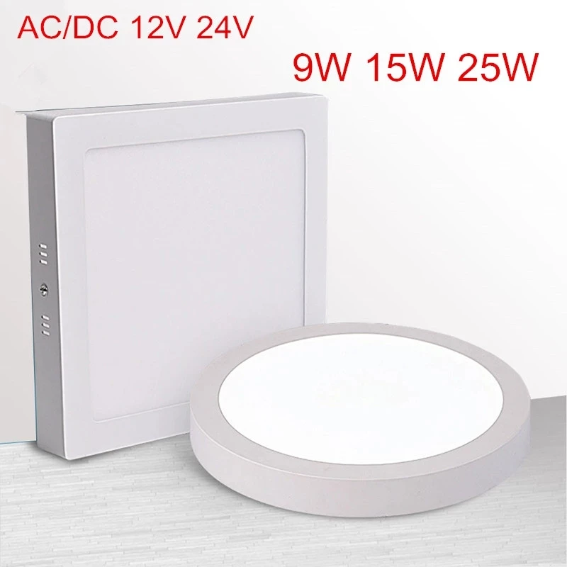 LED 패널 빛 9W 15W 25W 라운드/사각형 통 AC/DC 12V 24V LED 표면 천장 조명 부엌 욕실 조명