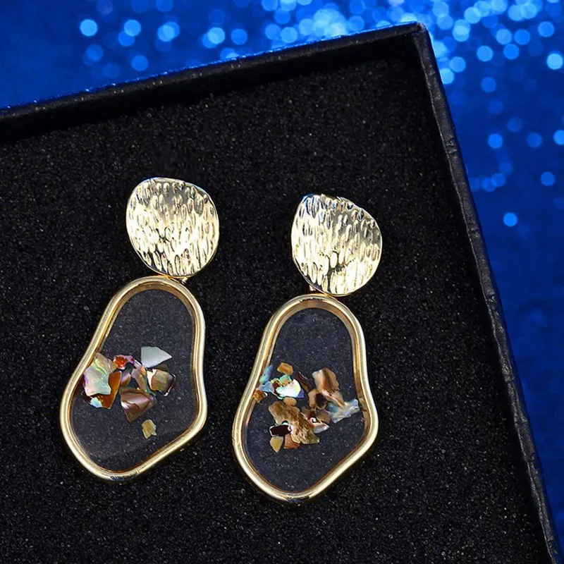 Geometric Shell Earrings For Women Girls BOHO Resin Drop Earrings Brincos Fashion Tortoise Jewelry