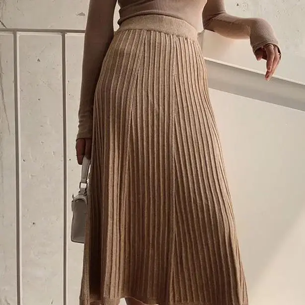 Однотонное элегантное платье миди плиссированная юбка Для женщин осень-зима женские длинные юбки