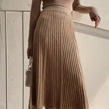Однотонное элегантное платье миди плиссированная юбка Для женщин осень-зима женские длинные юбки