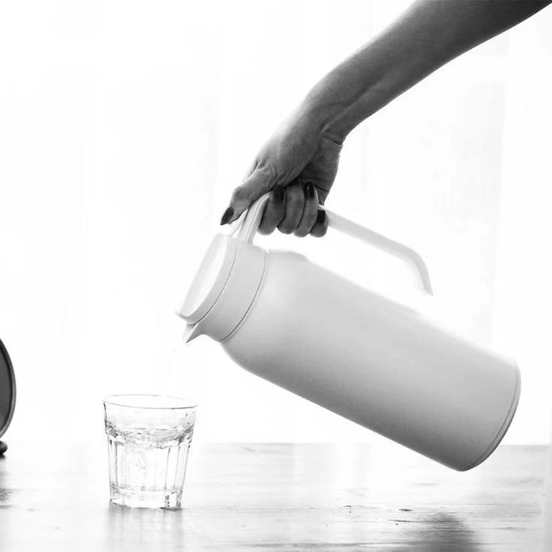 Black White Straight Double Wall Stainless Steel Hot Water Pot Bottle Portable Leakproof Insulation Kettle Large Flasks Thermos