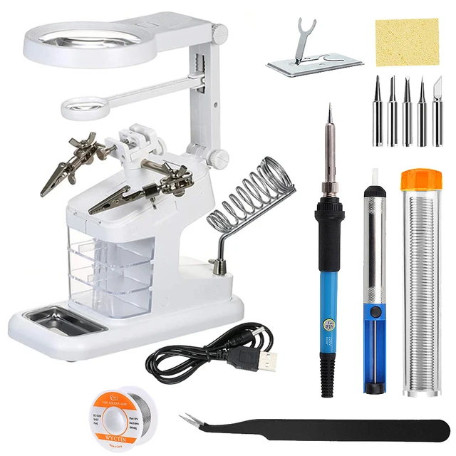 Soldering Iron Welding Magnifying Glass 2 LED 3X 4.5X 25X Helping Hand Rework Magnifier with 3 Tools Boxes Desk Station Repair FDJ004-4