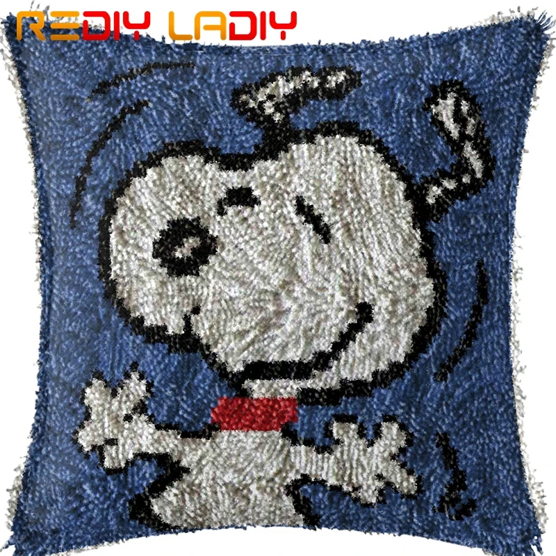 Latch Hook Cushion Smile White Puppy Pillow Case Acrylic Yarn Pillow Printed Color Canvas Crochet Cushion Cover Hobby& Crafts - Color: BZ095