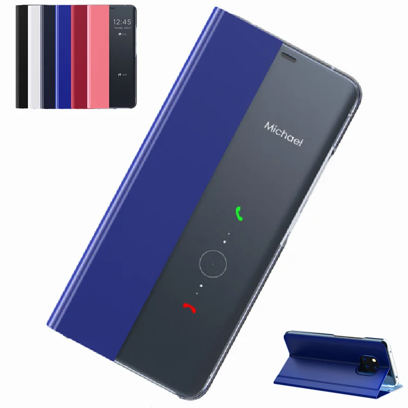 Умный зеркальный флип чехол для телефона Samsung Galaxy A71 прозрачный кожаный подставка